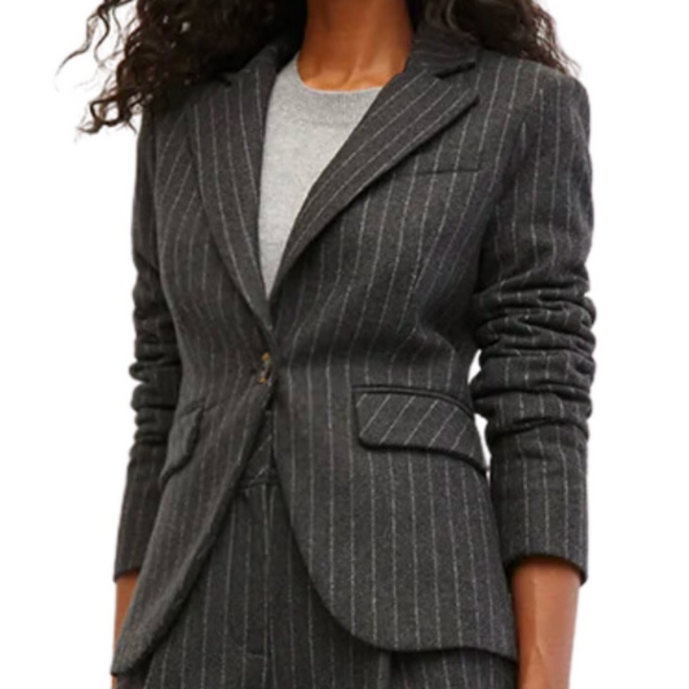 $748 Veronica Beard Tyra Pinstripe Dickey Jacket Blazer charcoal gray white sz 0